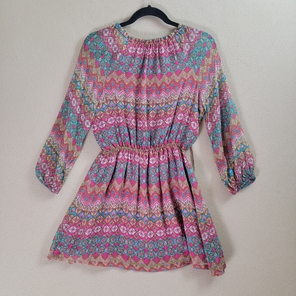 Diane von‎ Furstenberg Parry Dress Women 4 Pink Silk Geometric Floral Mini Boho - Picture 6 of 15